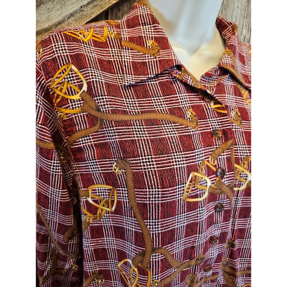 British Khaki size 6 women career casual Western Button up rayon maroon ^ - Picture 2 of 6